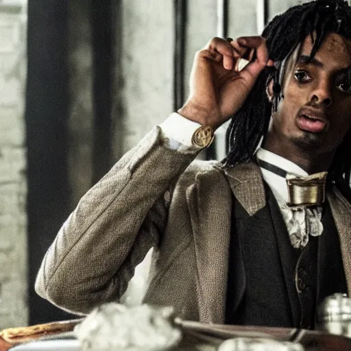 Image similar to playboi carti in peaky blinders 4 k the detailed super realistic