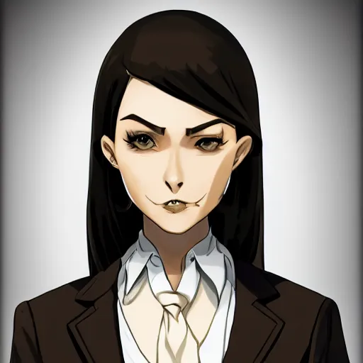 Image similar to woman in black business suit, chill, light brown neat hair, pixiv, fanbox, trending on artstation, portrait, digital art, modern, sleek, highly detailed, formal, serious, determined, lawyer, colorized, smooth, charming, pretty, safe for work