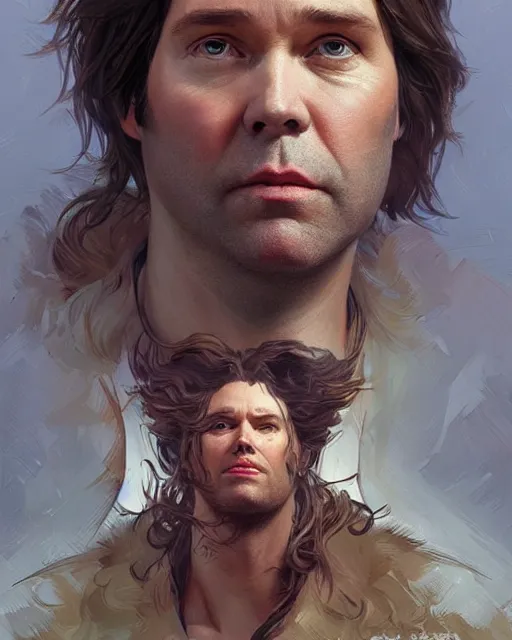 Image similar to character portrait of rufus wainwright, intricate, wild, highly detailed, digital painting, artstation, upper body, concept art, smooth, sharp focus, illustration, art by artgerm and greg rutkowski and alphonse mucha