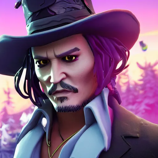 Image similar to johnny depp in fortnite, character render, full body shot, highly detailed, in game render