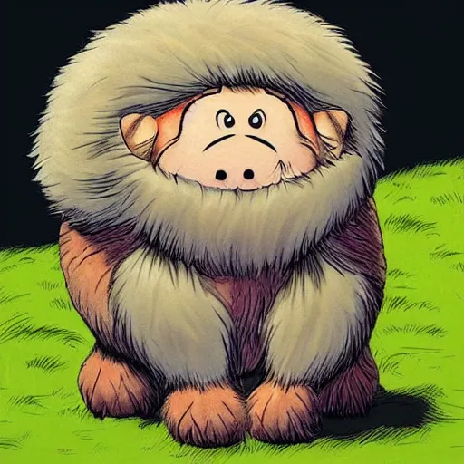 Image similar to A character based on a haggis, cartoon style, soft and cuddly with fur | In the style of Dreamworks | Art by Brian Bolland | Trending on CGSociety | Manga and Anime