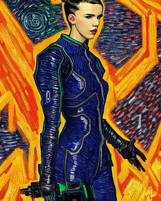 Image similar to cyberpunk millie bobby brown by vincent van gogh