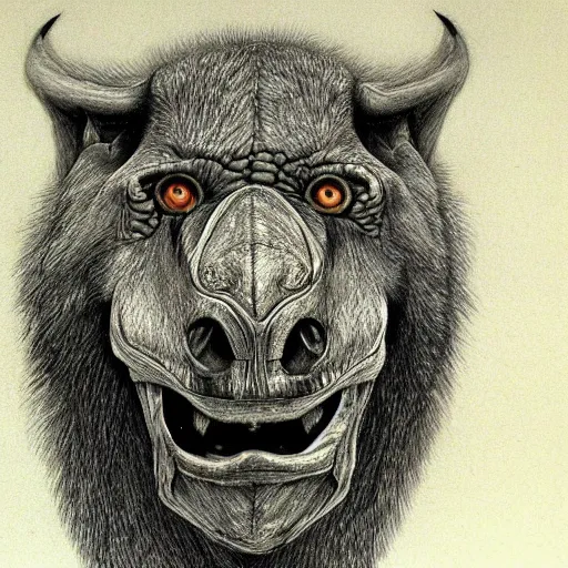 Prompt: drawing anatomical drawing eyes, detailed snout, neck the barbarian 1 billion years cinematic, realistic, intricate head, was flying kim tschang