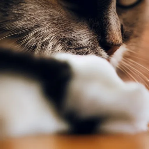 Prompt: photograph of a cat biting someone’s foot, portrait, close up, shallow depth of field, 40mm lens