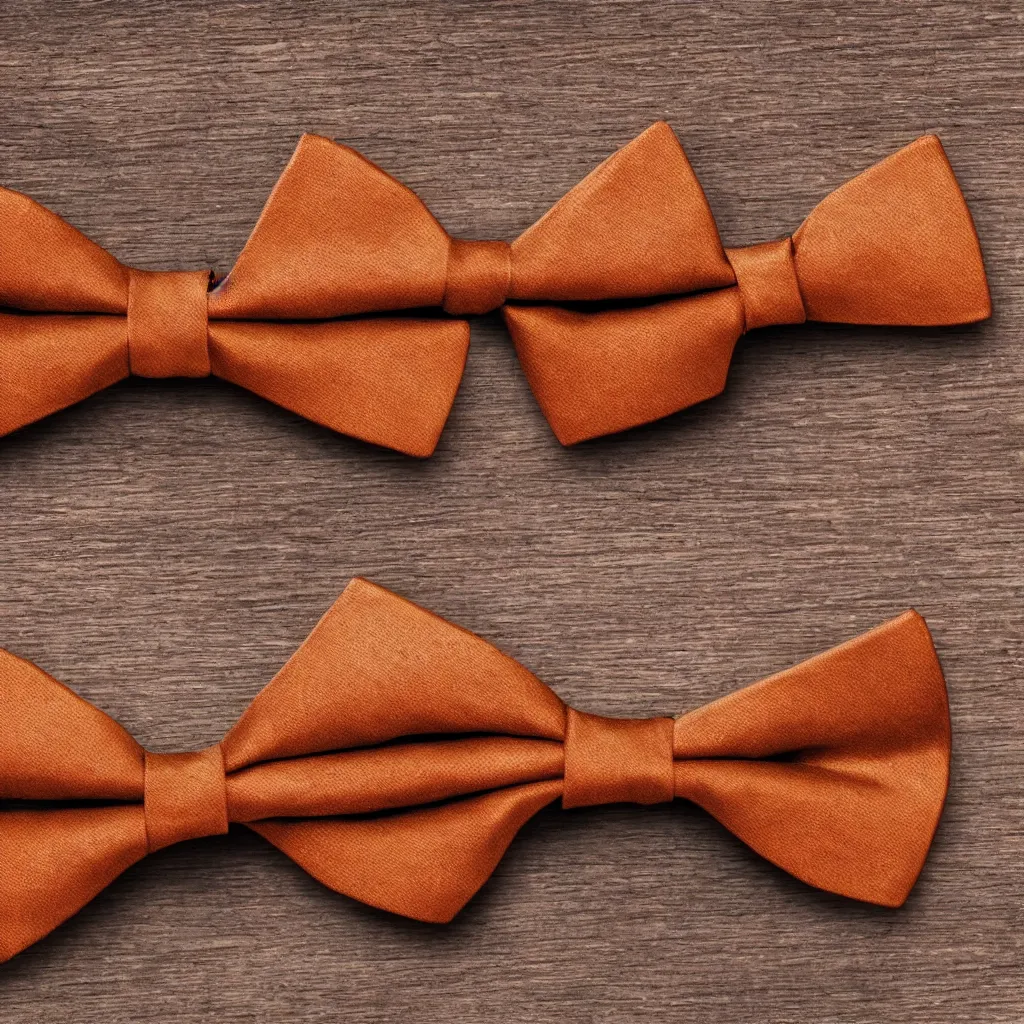 Image similar to close - up view of a bowtie on wooden table, 8 k, high detail, photorealistic, proper shading