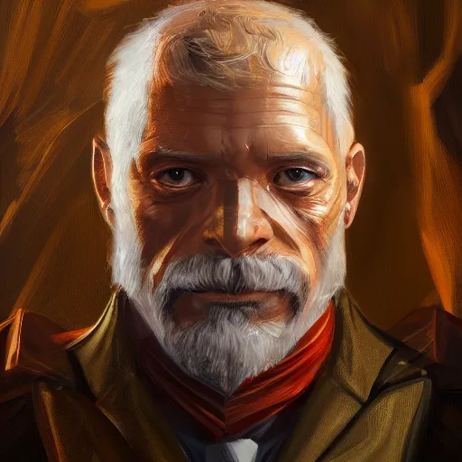 Image similar to a painted portrait of a middle-aged man in a golden suit, D&D, sci-fi, elegant, hopeful, muscular, highly detailed, digital painting, artstation, concept art, smooth, sharp focus, illustration