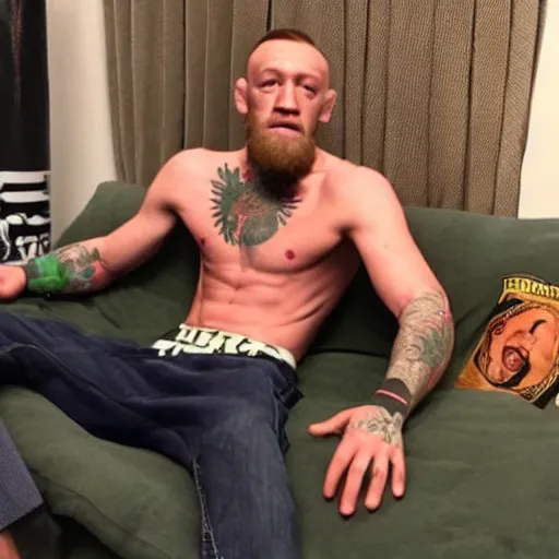 Image similar to conor mcgregor playing gta v on couch