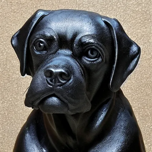 Prompt: photo of black pugalier dog sculpture, by caravaggio, immense detail