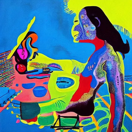 Image similar to a beautiful painting of a space battle with wild, bright colors. salvador dali by gwenda morgan, by david hockney casual, frightful