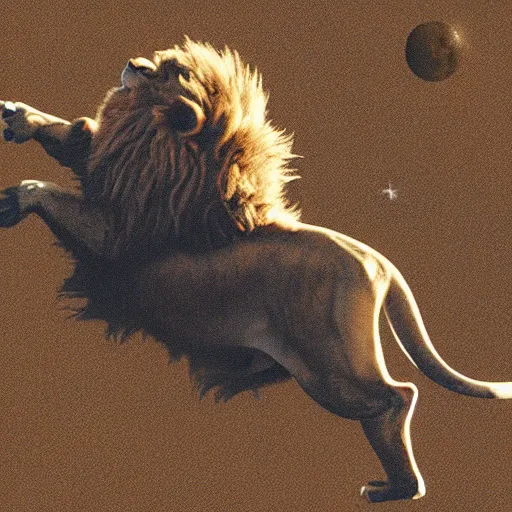 Prompt: lion runnning over the moon