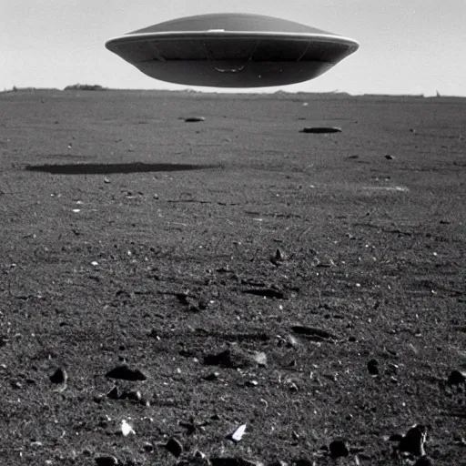 Image similar to ufo 1 9 4 7 landed aliens, black and white photograph