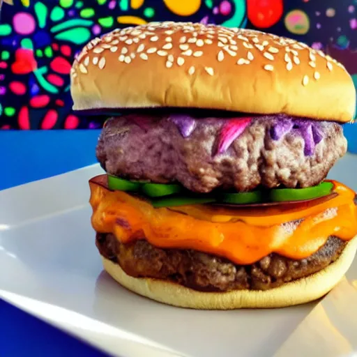 Prompt: a lisa frank style cheeseburger