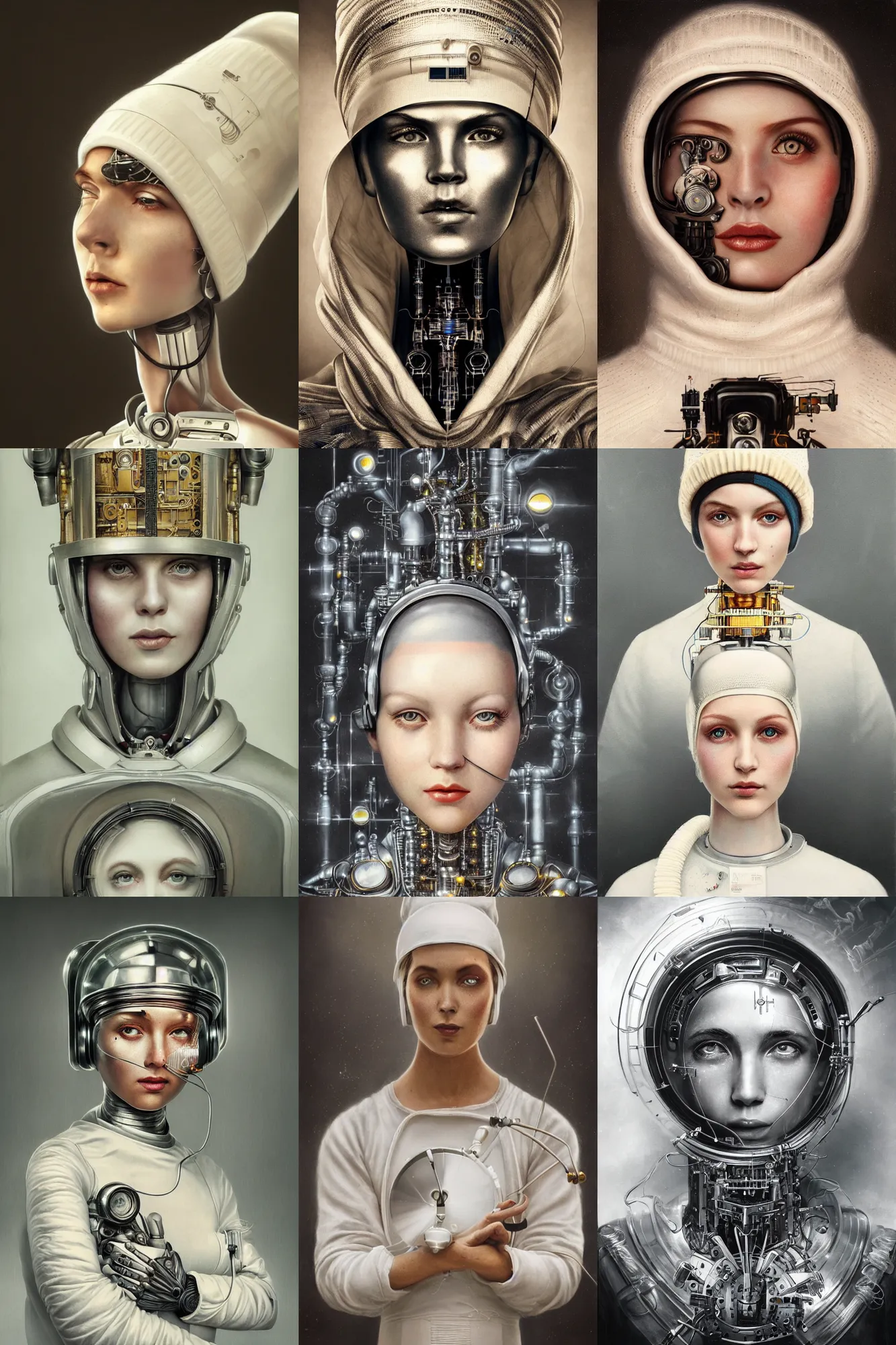 Prompt: a beautiful ultradetailed vintage photo of a futuristic cybernetic transhuman chef wearing a white toque, by tom bagshaw and anna dittman, portrait, 2 4 mm lens, golden ratio composition, detailed face, studio photography, very detailed, humanoids, industrial robots, artstation, 8 k, highly coherent