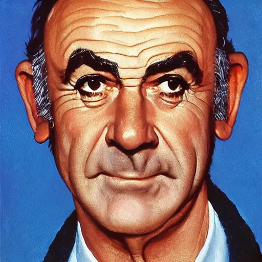 Image similar to a portrait painting of Sean Connery. Painted by Norman Rockwell