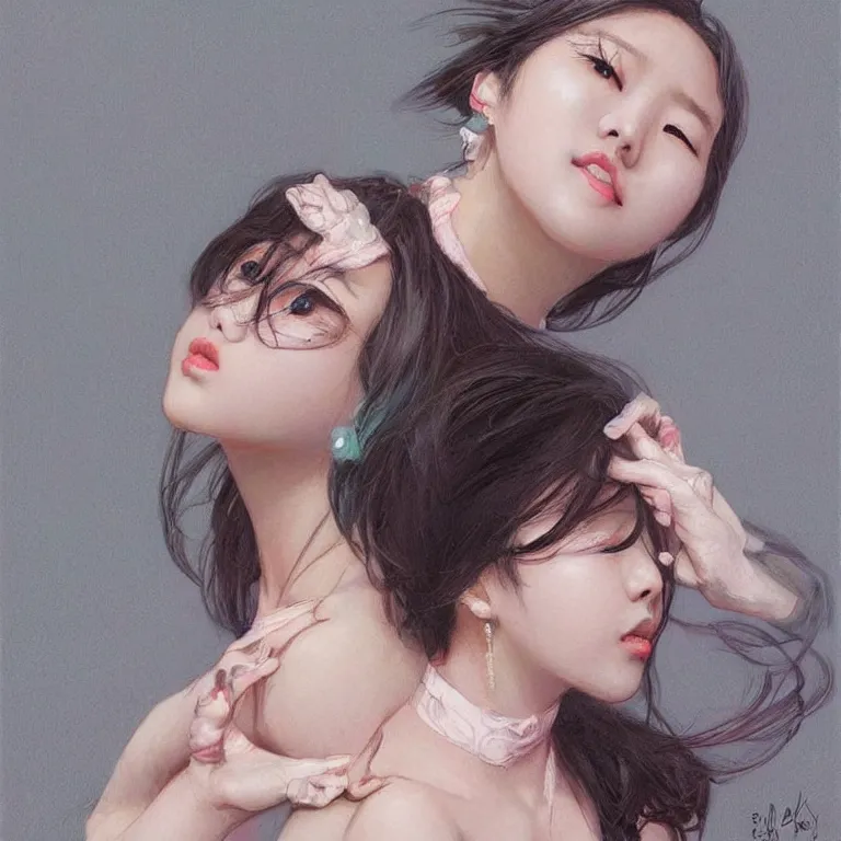 Image similar to portrait of kpop idol, expressive pose, lively expression, a pastel by chip zdarsky, trending on pinterest, mingei, full body, stylish, intricate, elegant, rose tones, highly detailed, digital painting, artstation, concept art, smooth, sharp focus, illustration, art by artgerm and greg rutkowski and alphonse mucha