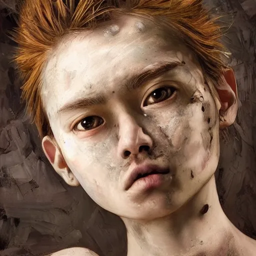 Image similar to hyperrealistic mixed media painting by thomas eakes and xiang duan, perfect facial symmetry, dim volumetric lighting, 8 k octane beautifully detailed render, post - processing, portrait, extremely hyper - detailed, intricate, epic composition, brown eyes, highly detailed eyes, realistic eyes, cinematic lighting, masterpiece, trending on artstation, very very detailed, masterpiece, stunning,