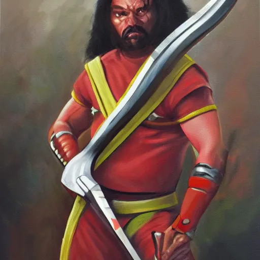 Image similar to Oil painting of a Klingon warrior wielding a Bat'Leth.