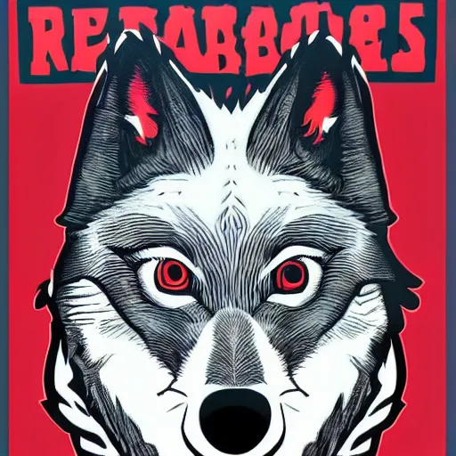 Prompt: portrait of retarded wolf, squint eyes, rabies, propaganda style, poster style