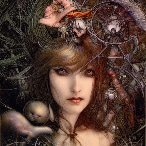 Prompt: realistic detailed view of falling through the rabbit hole by gerald moira, ayami kojima, amano, greg hildebrandt, ann long, and mark brooks, female, feminine, art nouveau, victorian, neo - gothic, gothic, character concept design