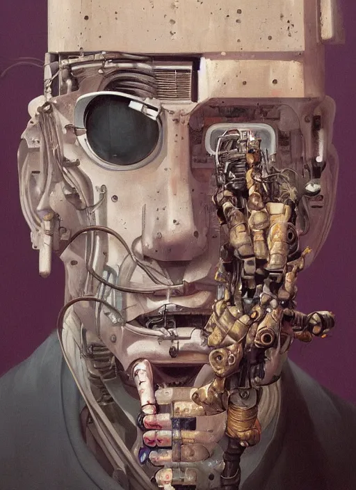 Prompt: portrait of a robot that looks like Werner Herzog, detailed, coherent, painted by Edward Hopper, Wayne Barlowe, James Gilleard, airbrush, art by James Jean