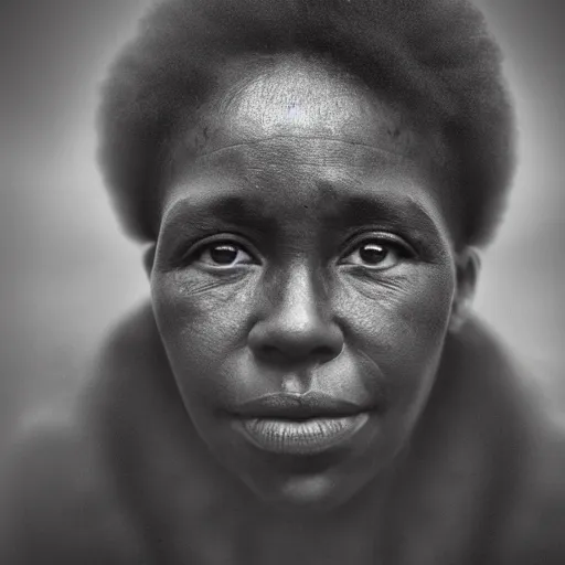 Image similar to photo of an afro woman in the style of lee jeffries