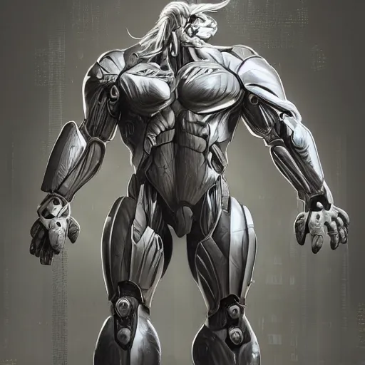 Prompt: an exaggeratedly muscular anthropomorphized horse with a magnificently muscular physique wearing a tight cybernetic armor while protecting a facility, long white mane, equine, anthro art, furaffinity, highly detailed, realistic, digital painting, artstation, sharp focus, concept art, illustration, art by artgerm, greg rutkowski, wlop