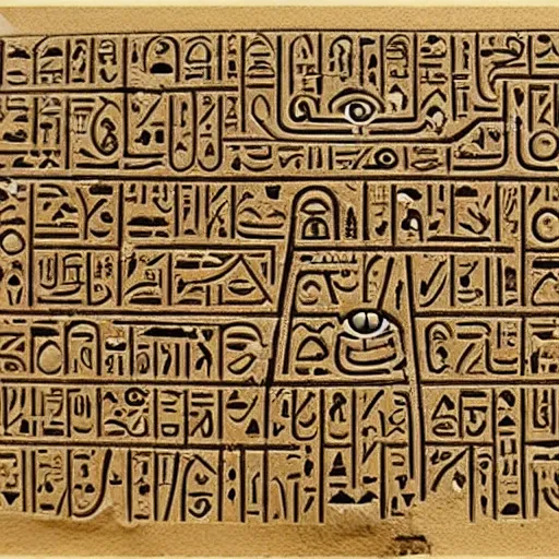 Prompt: evil egyptian heiroglyphic maze covered in mysterious hidden eye symbols, very intricate, hyper detailed