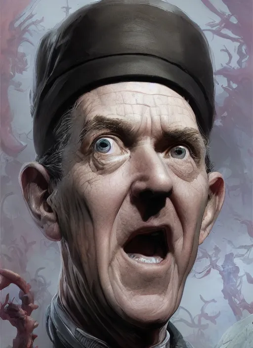 Prompt: Portrait of Stan Laurel, marvel comics, dark, intricate, highly detailed, smooth, artstation, digital illustration by Ruan Jia and Mandy Jurgens and Artgerm and Wayne Barlowe and Greg Rutkowski and Frank Frazetta