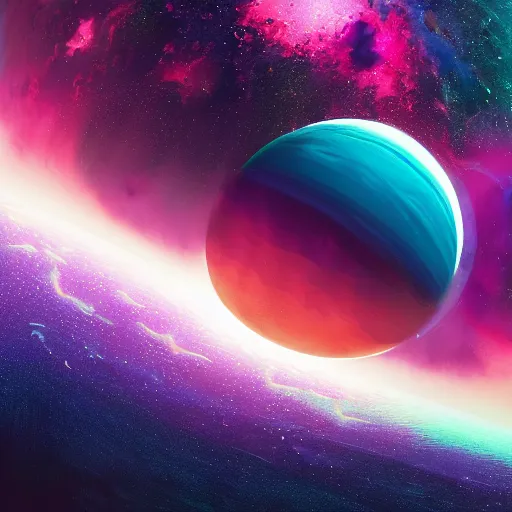 Image similar to a detailed matte painting of a marble - like planet orbiting a large purple sun in a sea of stars surrounded by colorful swirling gas clouds, by alena aenami, petros afshar and greg rutkowski trending on artstation, deviantart, planet, clouds, earth, exoplanet, stars, nubulae hubble, 8 k, 4 k