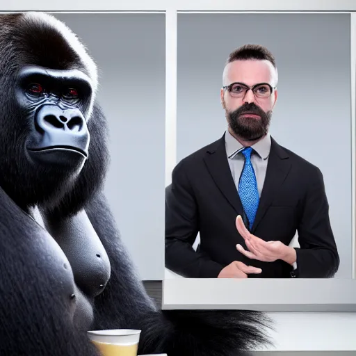 Image similar to a gorilla dressed with a business suit, advertisement