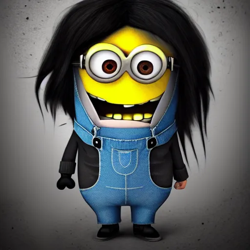 Image similar to minion as a jeff the killer, creepypasta, realistic art, detailed, octane render