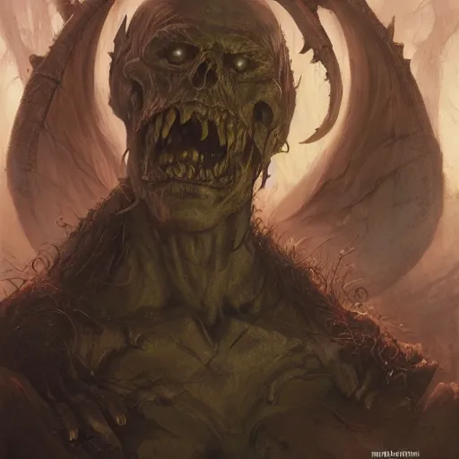 Image similar to head and shoulders portrait of a death slaad, d & d, fantasy, greg rutkowski, frank frazetta, alexandre chaudret, boris vallejo, michael whelan, miro petrov, hr giger, magali villeneuve, donato giancola