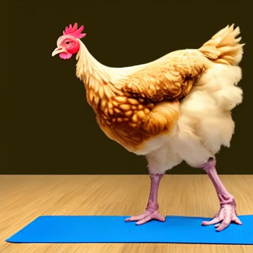 Image similar to A realistic baby Chiken doing yoga, photorealistic,