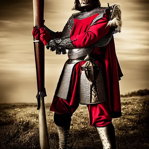 Prompt: portugal king preparing for battle by Peter Kemp, fantasy, medieval