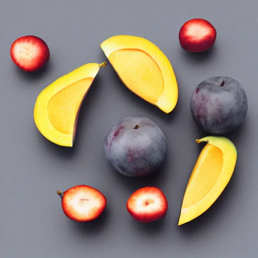 Image similar to centered hyper-realistic single piece of fruit, gray background