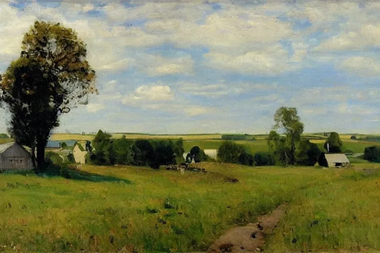 Image similar to P.S. Krøyer painting of idyllic danish rural landscape