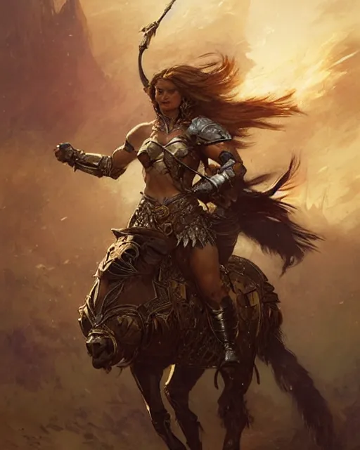 Image similar to a fierce and muscular warrior princess in full armor, fantasy character portrait by greg rutkowski, gaston bussiere, craig mullins, simon bisley