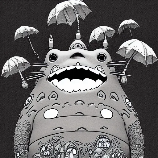 Image similar to Totoro, by Joe Fenton, sharp, very detailed, intricate, wild, highly detailed, concept art, sharp focus, illustration, digital art, 8k, octane render, masterpiece, artstation