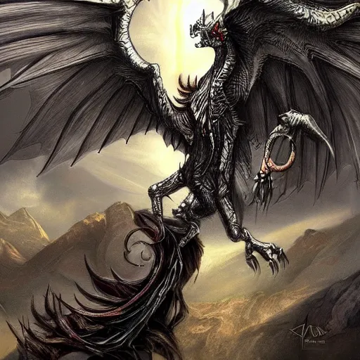 Prompt: a drakopegasus, fantasy art,