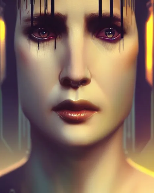 Prompt: a stunning close up portrait of replicant rachael from blade runner, foggy background, digital art by ross tran and angel ganev and eugene de blaas, highly detailed, octane render