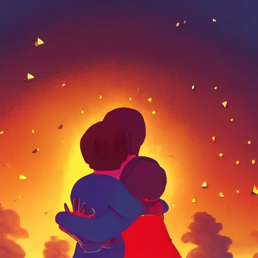 Prompt: a family hugging each other for the last time as the world is ending, meteors are falling from the sky, everything is on fire, dramatic lighting, digital art, very very very very very very beautiful, 8 k, dark lighting, trending on artstation, award winning