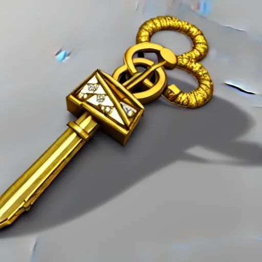 Image similar to a item of the golden key with diamond, icon, vray 4k render, on the white background, rpg game inventory item