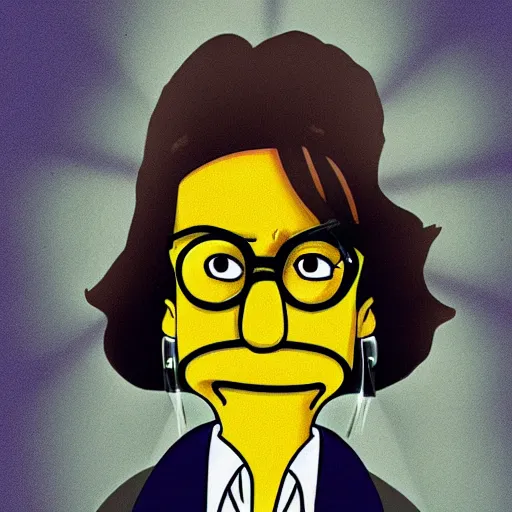 Prompt: a cartoon still of!!!! johnny!!!! depp, in the style of!!!! the!!!! simpsons, yellow skin