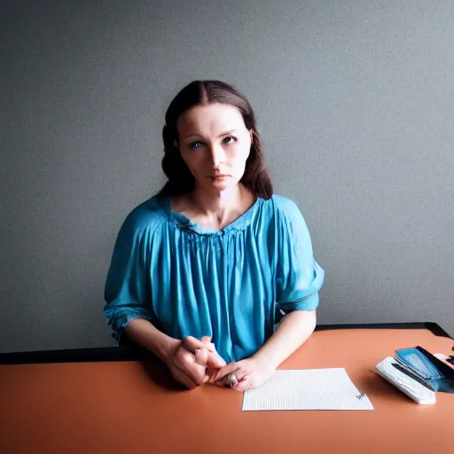 Image similar to casual photograph of a woman sitting in a studio room pensively, with the poise and appearance of the ( ( ( ( ( ( ( ( mona lisa ) ) ) ) ) ) ) ), taken in 2 0 1 9 with a digital camera, full color, head shot