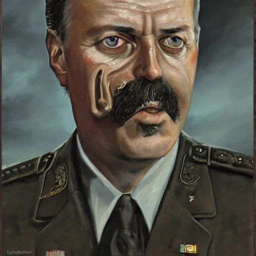 Image similar to Portrait of Igor Ivanovich Strelkov while he is calling for total war, photo-realistic, 2K, highly detailed, bodyhorror by H.R.Giger, tends to have fractal structure