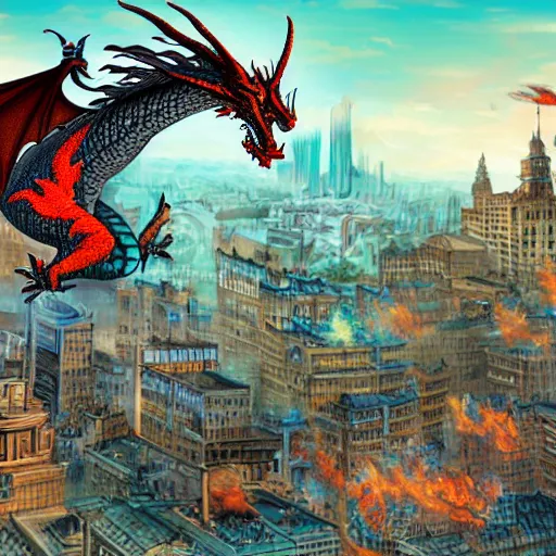 Prompt: dragon attacking a city