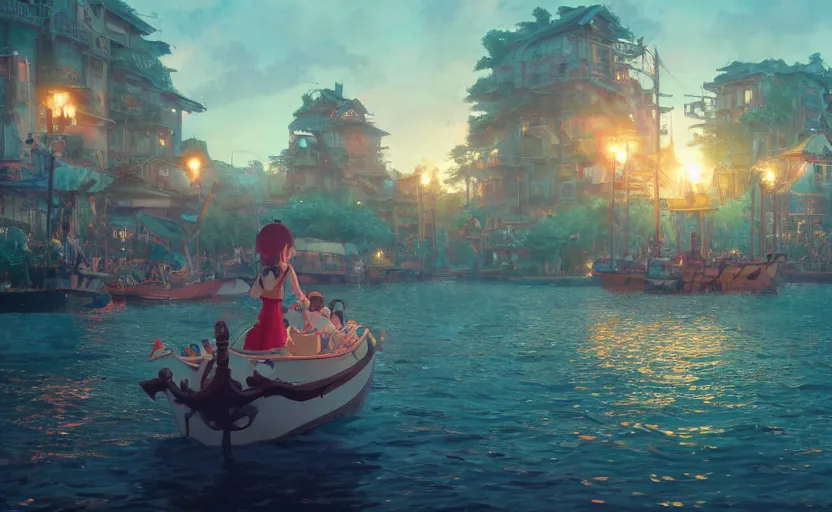 Image similar to a film still floats carnival, medium shot, waist up, studio ghibli, pixar and disney animation, sharp, rendered in unreal engine 5, anime key art by greg rutkowski, bloom, dramatic lighting