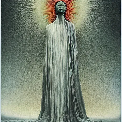 Image similar to the queen of the sun by zdzislaw beksinski and h. r. giger, oil on canvas