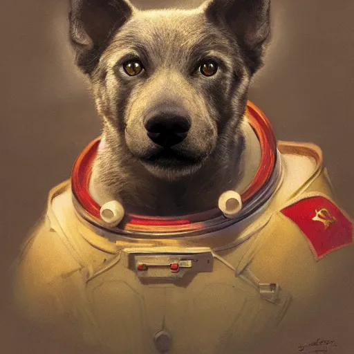 Prompt: a portrait of a soviet space dog, artwork by gaston bussiere, craig mullins, trending on artstation