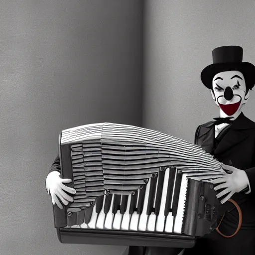 Prompt: Unreal Engine render of a peculiar man with a long curvy accordion-neck, clown face, steampunk, 4K character design